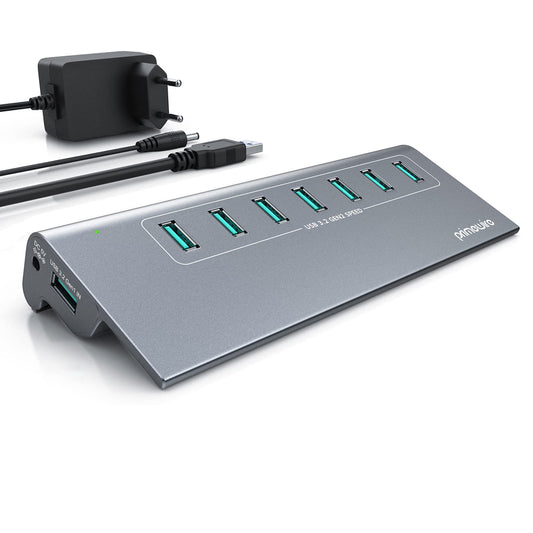 CSL - USB 3.2 Gen2 Hub - 7 Port Distributor active - 10 Gbit/s - Active operation - with power supply - Anthracite metal casing - for PC notebook laptop tablet - for Windows and MacOS