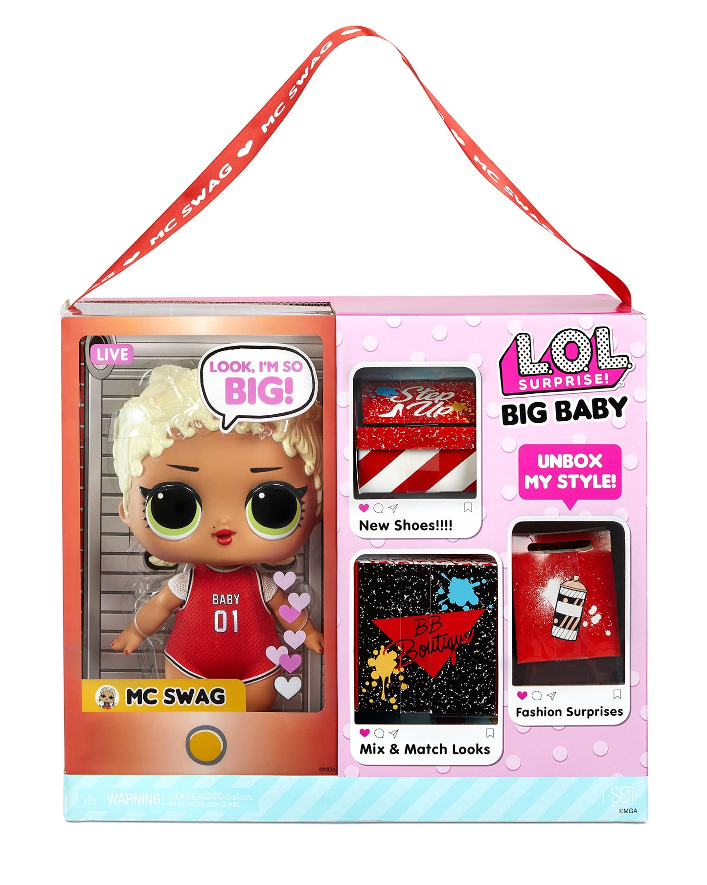 L.O.L. Surprise! Big Baby MC Swag - 28cm big baby doll to collect - fashion, shoes, accessories & more to unbox - 2-in-1 packaging playset - earrings to wear and share - for kids 4+