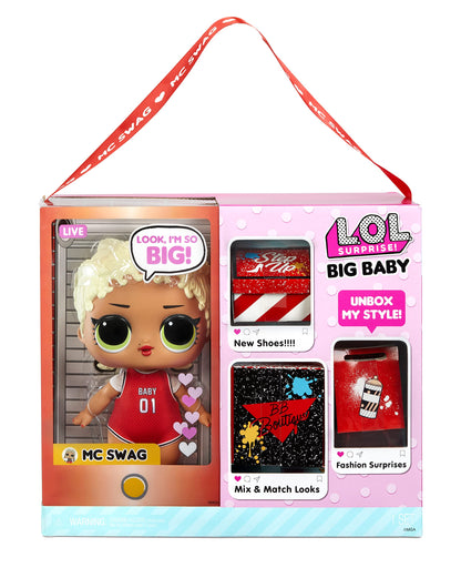 L.O.L. Surprise! Big Baby MC Swag - 28cm big baby doll to collect - fashion, shoes, accessories & more to unbox - 2-in-1 packaging playset - earrings to wear and share - for kids 4+