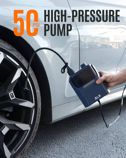 ZLX Electric Air Pump, 50PSI SUP Pump with 12V DC Car Connector (300cm Charging Cable), High Pressure Dual Stage Paddle Board Accessory for Inflatable Kayaks, Boats, Tents, Air Mattresses
