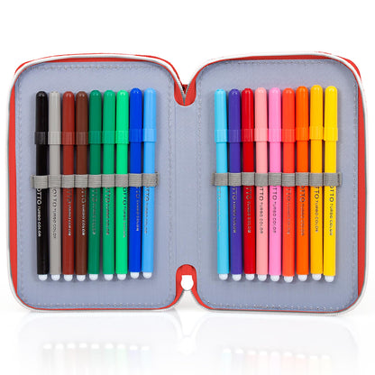 Clondo Boys 3-compartment pencil case for Spiderman fans - 45-piece, fully stocked - with scissors, glue, colored pencils 3.0 - Red - ideal for school & as a gift