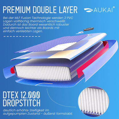 AUKAI SUP Board PRO | Inflatable Stand up Paddle Set | 320cm various models | 5 year warranty | includes special accessories | 2in1 paddle kayak seat action cam mount ankle leash pump backpack (Orange)