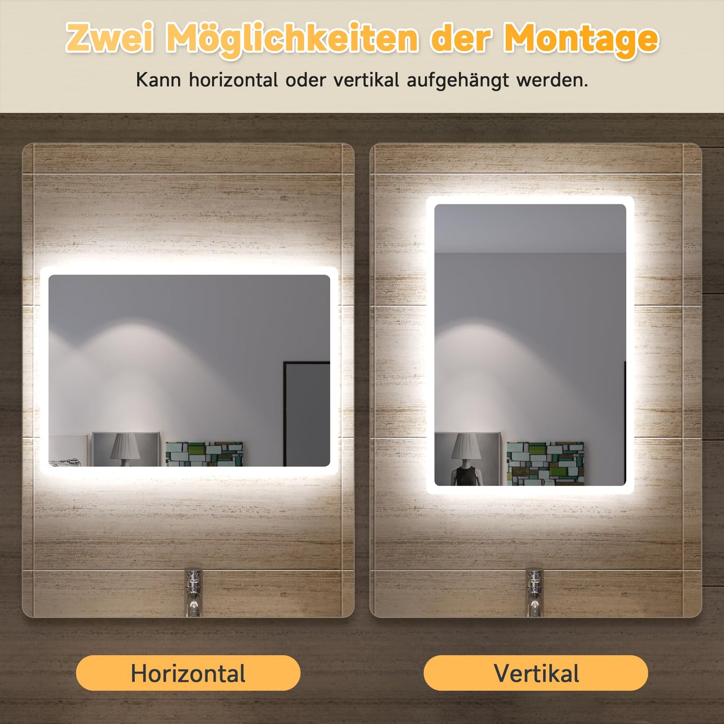 SONNI bathroom mirror with lighting 60x40 cm LED bathroom mirror wall switch bathroom mirror wall mirror light mirror IP44