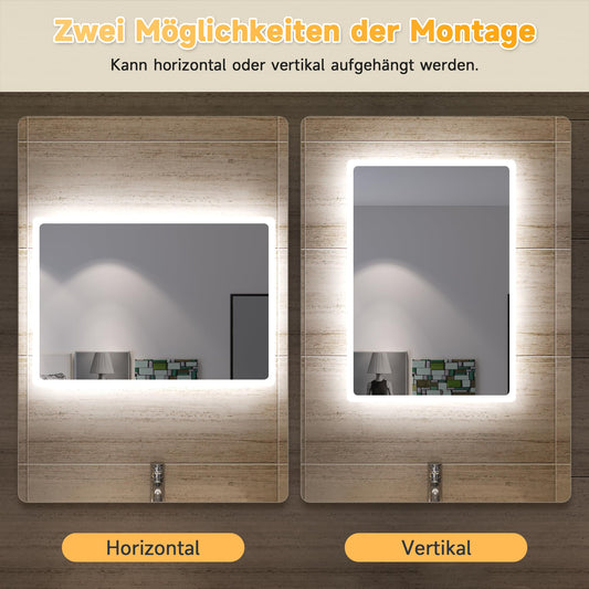 SONNI bathroom mirror with lighting 60x40 cm LED bathroom mirror wall switch bathroom mirror wall mirror light mirror IP44
