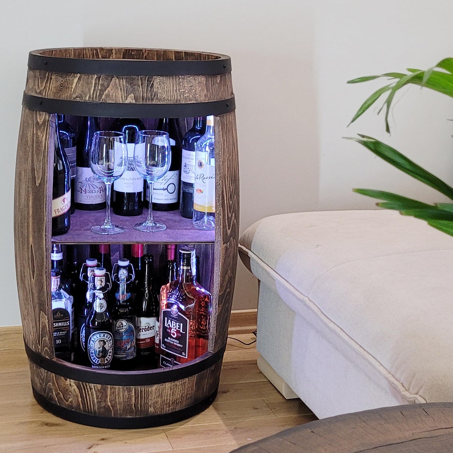 weeco wine barrel as wine rack - wine cabinet bar cabinet LED RGB lights, bar table made of wooden barrel, wine rack bottle holder decoration keg/ home bar chest of drawers wooden barrel for living room