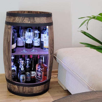 weeco wine barrel as wine rack - wine cabinet bar cabinet LED RGB lights, bar table made of wooden barrel, wine rack bottle holder decoration keg/ home bar chest of drawers wooden barrel for living room
