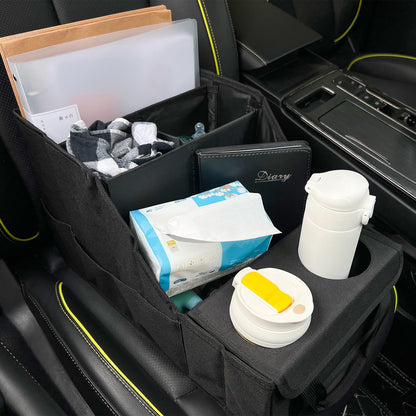 YOOFAN Car Organizer with Cup Holder, for Passenger Seat, Car Seat Organizer Front and Back with 9 compartments for Travel Kids.