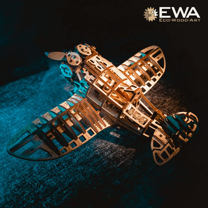 MagicWood - Mechanical 3D Puzzle Wooden Propeller Plane - DIY Wooden Puzzle Kit for Adults & Kids - Model kit to assemble without tools & glue - Wooden construction kit