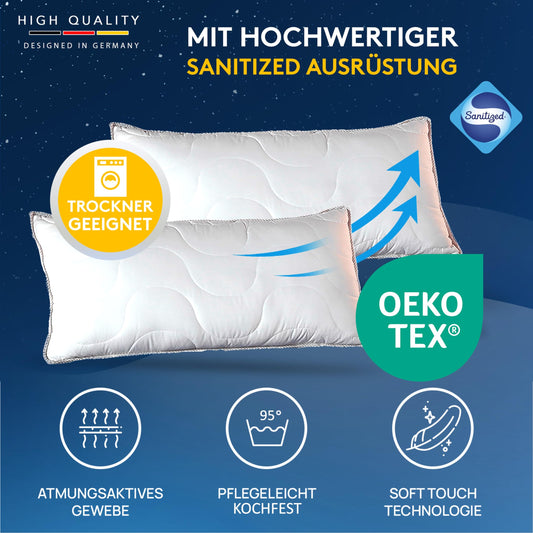 LILENO HOME pillow 40x80 [set of 2] - pillows 40x80 for a restful sleep - bed pillow 40x80 washable up to 95°C and with antibacterial treatment - allergy-friendly pillow as Pillow 40x80