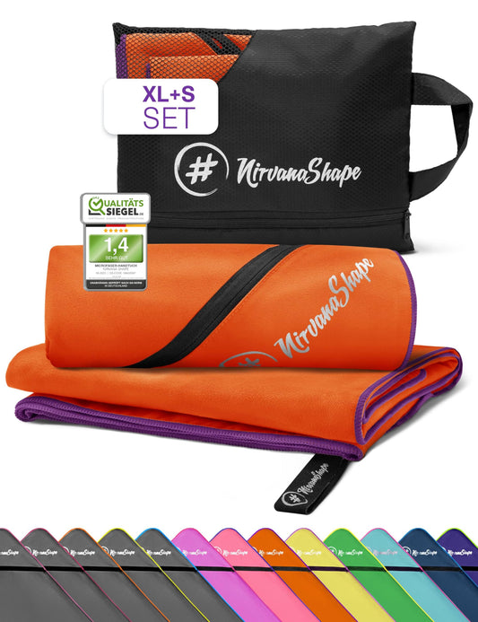 NirvanaShape Microfiber Towel, lightweight, compact for bath, travel, beach, sports, 2-piece set XL+S 200 x 100 + 60 x 40 cm.