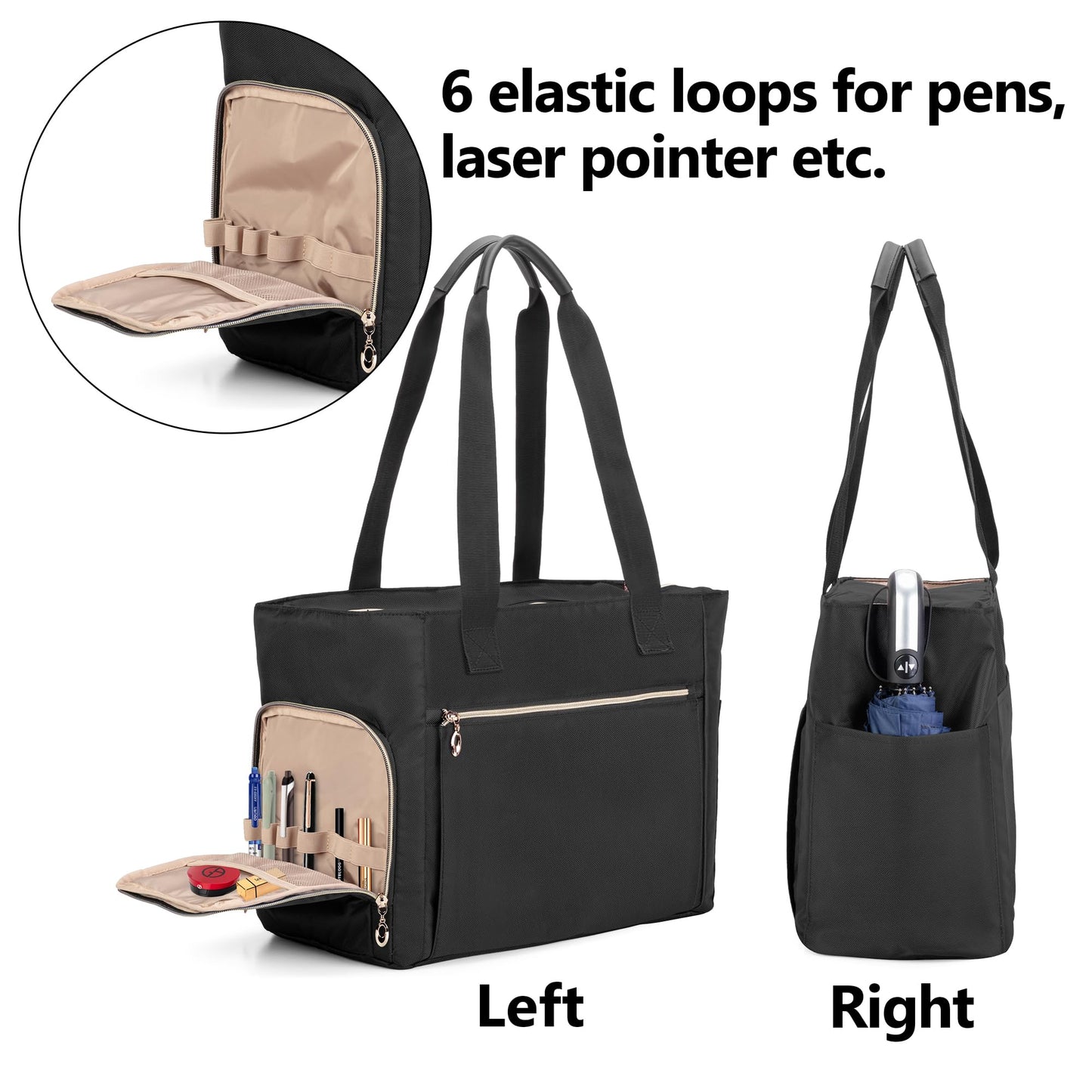 CURMIO Teacher Work Bag for Women, Portable Teacher Tote with Padded Sleeve, Briefcase with Compartments for Laptop, School Supplies, Teacher Supplies, Empty Bag, Black