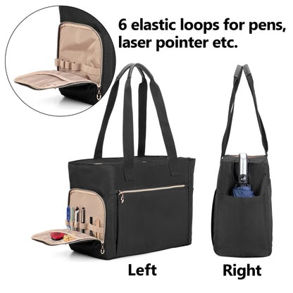 CURMIO Teacher Work Bag for Women, Portable Teacher Tote with Padded Sleeve, Briefcase with Compartments for Laptop, School Supplies, Teacher Supplies, Empty Bag, Black