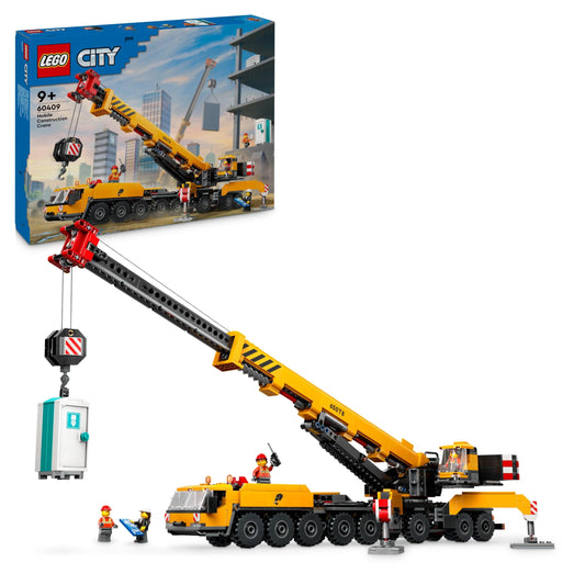 LEGO City Mobile Construction Crane, building toy for boys and girls, gift for creative kids, extendable boom, 4 construction worker minifigures for role-playing 60409