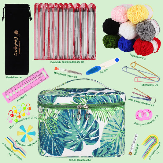 Coopay Knitting Needle Set - 55 Pieces Stainless Steel Double Pointed with Yarn, Knitting Accessories, and Bag, 20 cm Needle Set 2.0-6.5 mm for Socks, Abundant Gift