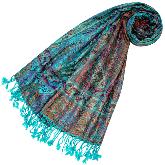 Lorenzo Cana - Pashmina shawl, stole made of natural fiber, opulent paisley pattern in harmonious colors, with fringes women's scarf, 70 x 200 cm - 78599
