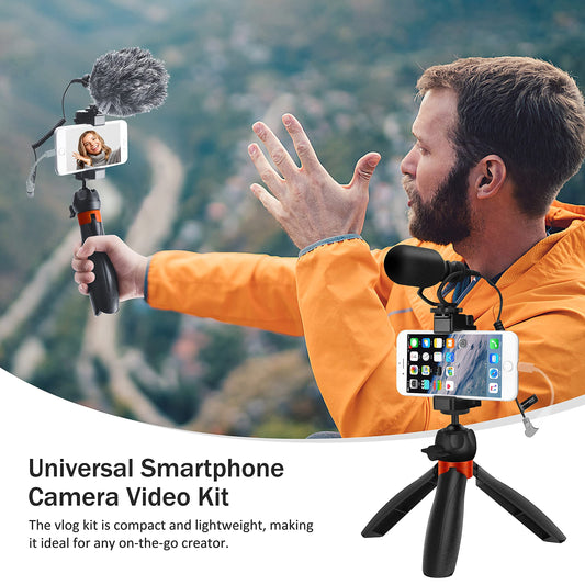 COMICA phone microphone vlogging kit, CVM-VM10-K2 PRO video kit with professional shotgun microphone and tripod for iPhone, Samsung, Huawei, camera, YouTube kit for live video, video conferencing, filming.