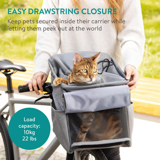 Navaris front bike basket for dogs up to 10kg - bike baskets for dogs and cats - dog bike basket, dog backpack, cat backpack - transport bag backpack - transport backpack grey