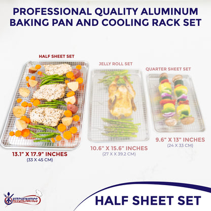 KITCHENATICS Half Sheet Pan with Rack Set, Oven Baking Tray, Aluminum Pan with Rim, Wire Cooling Rack for Cooking and Roasting, Half Baking Sheet with Baking Rack - 33.3 x 45.5 cm