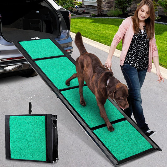170cm dog ramp, foldable dog ramp for cars with non-slip carpet surface, dog stairs for SUVs, trucks & outdoor stairs, portable & durable dog ramp for large dogs up to 110kg.