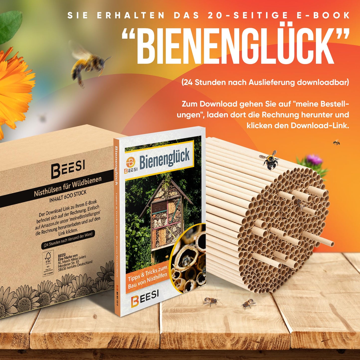 Nesting tubes for insect hotels 15 cm long diameter 6 AND 8 mm mixed incl. E-Book nesting tubes and paper tubes for wild bees (paper tubes, 600)