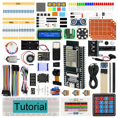 Freenove's ESP32 CAM Ultimate Starter Kit includes a dual-core 32-bit 240 MHz microcontroller, onboard wireless camera, Python C Java support, 795-page detailed tutorial, 240 items, and 122 projects.