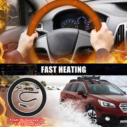 Opaltool Heated Steering Wheel Cover, Universal 12V Car Steering Wheel Heater with Spring Wire for 14.5 in-15 in Steering Wheel, Car Steering Wheel Warmer Winter for Most Cars SUVs Trucks Vans (Black)