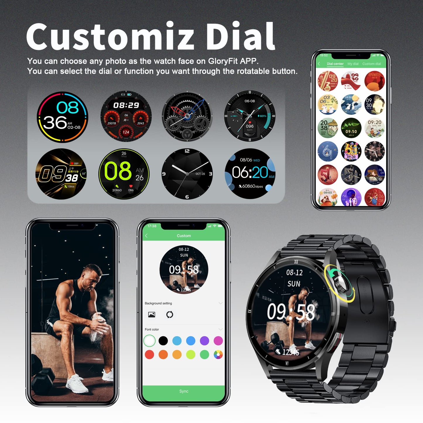 Smartwatch with phone function, 1.32 inch smartwatch for men with Bluetooth heart rate monitor, sleep tracker, calorie tracker, sports watch with voice assistant 360*360 HD touchscreen for iOS and Android.