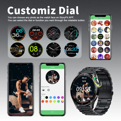 Smartwatch with phone function, 1.32 inch smartwatch for men with Bluetooth heart rate monitor, sleep tracker, calorie tracker, sports watch with voice assistant 360*360 HD touchscreen for iOS and Android.