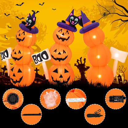 Solpex Halloween decoration, inflatable pumpkin and black cat decoration, 150cm/5FT stacked pumpkin with LED lighting for party, garden, lawn, yard decoration (orange & white)