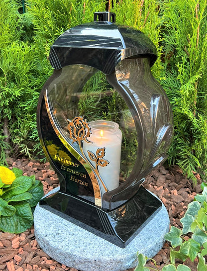 Grave lamp lantern with inscription "Forever in our hearts", 34 cm H - Grave lamp candle grave candle grave decoration including candle.