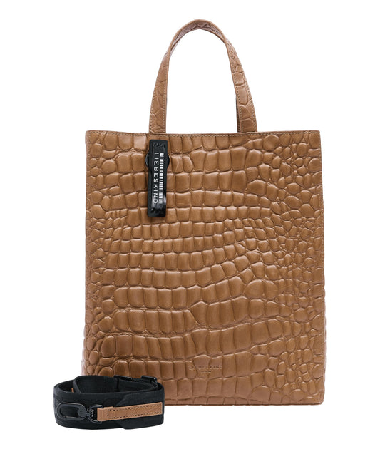 Liebeskind Berlin Paperbag Tote M - Leather paperbag tote with jacquard shoulder strap & logo details. Women's leather handbag, perfect for everyday use.