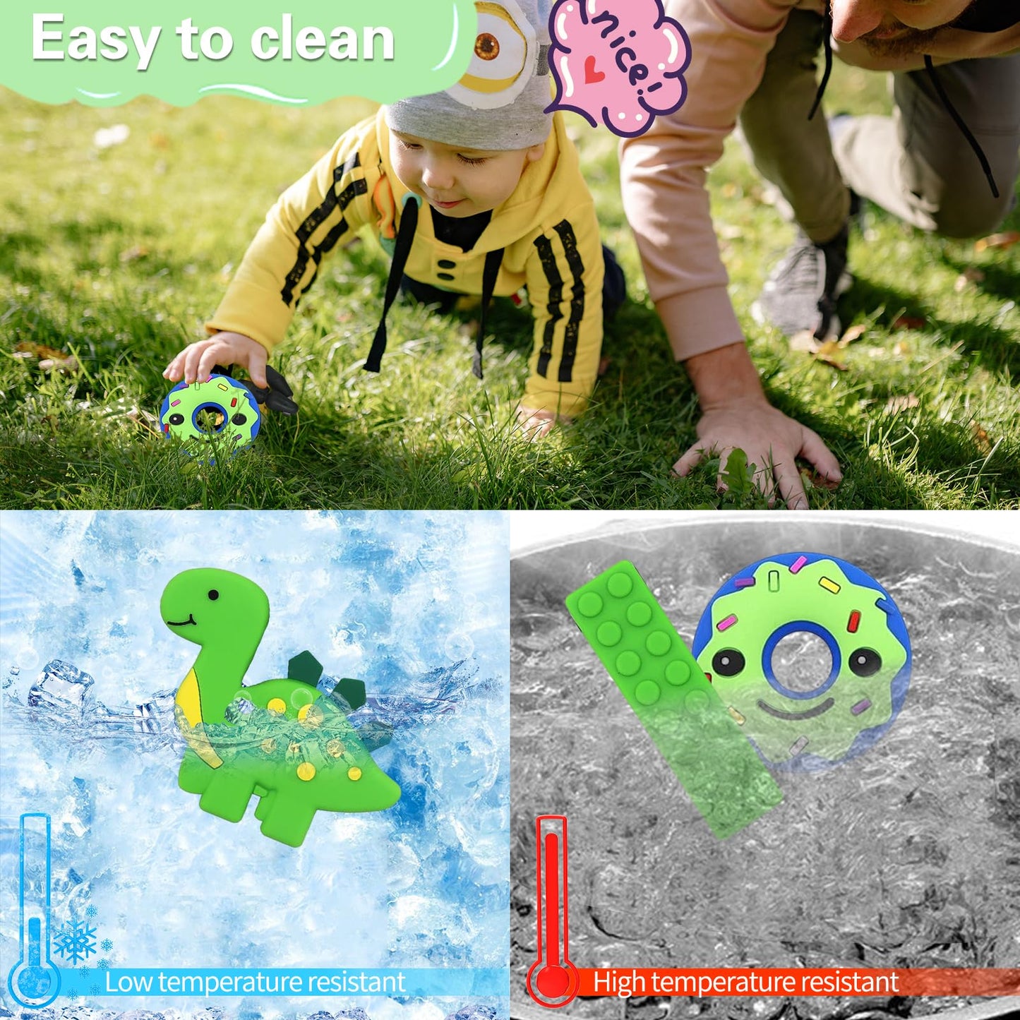 Chew Necklace for Kids, 6 Piece Sensory Chewing Necklace, Silicone Teether for Baby, Autism Toy for Boys and Girls, Perfect for Children with ADHD, Teething, Biting, Nail Biting (Green)