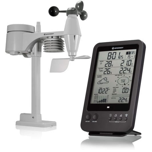 Bresser Weather Station Radio with Outdoor Sensor Weather Center 5-in-1, Black