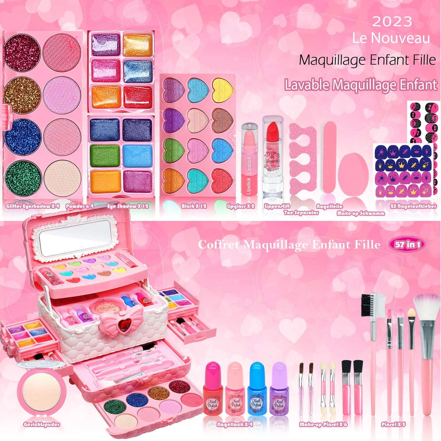 Children's makeup girls set - Kids makeup set girls, Children's makeup case girls toy, Halloween Christmas birthday gifts girls 4-12 years