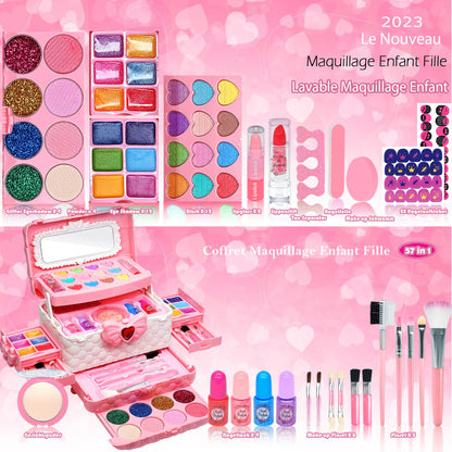 Children's makeup girls set - Kids makeup set girls, Children's makeup case girls toy, Halloween Christmas birthday gifts girls 4-12 years