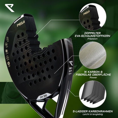 RYZE Pegasus - Padel racket made of 100% carbon fiber - Maximum power & control - Lightweight & durable 360g - Unisex padel racket for men & women - Padel racket set includes free cover