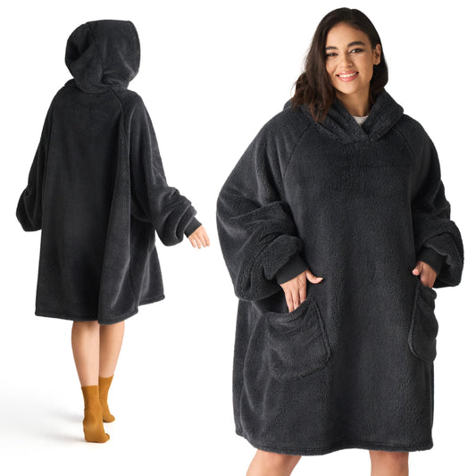 BEDSURE Hoodie Blanket with Sleeves - Cozy Sweatshirt as Gifts for Women - Wearable Blanket for Adults Snuggle Blanket with Sleeves Soft Warm Gifts for Girlfriend Moms, Anthracite 95x85cm