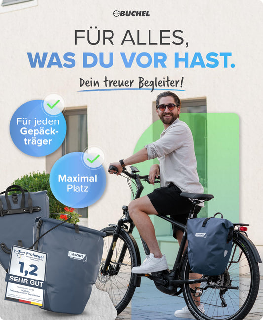 Büchel bike bag for luggage rack I 25.4 L - 100% Waterproof I with carrying handle and shoulder strap I rear bike bag, luggage rack bag, bike bags