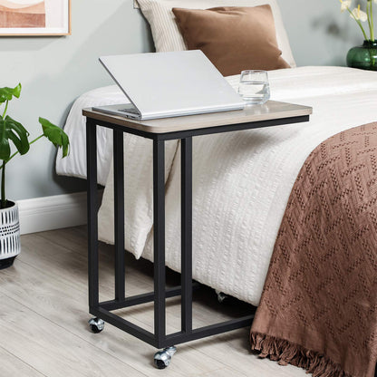 VASAGLE side table, coffee table with wheels, C-shape, mobile coffee table, 35 x 50 x 60 cm, living room table with metal frame, for coffee and laptop, industrial design, greige-black LNT050B02