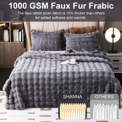 Rabbit plush blanket super soft living room blanket thick 1000 g/m² flannel blanket couch blanket warm throw blanket sofa blanket versatile blanket for bed sofa bedroom office dark grey 160 x 200cm