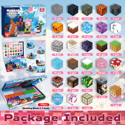 ToyUnited Magnetic Building Blocks 150 Pieces Magnet Blocks "Dragon Adventure" - Fantasy world with volcano, knights & magical cherry blossoms, toy for kids ages 4 5 6 7 8 9 years