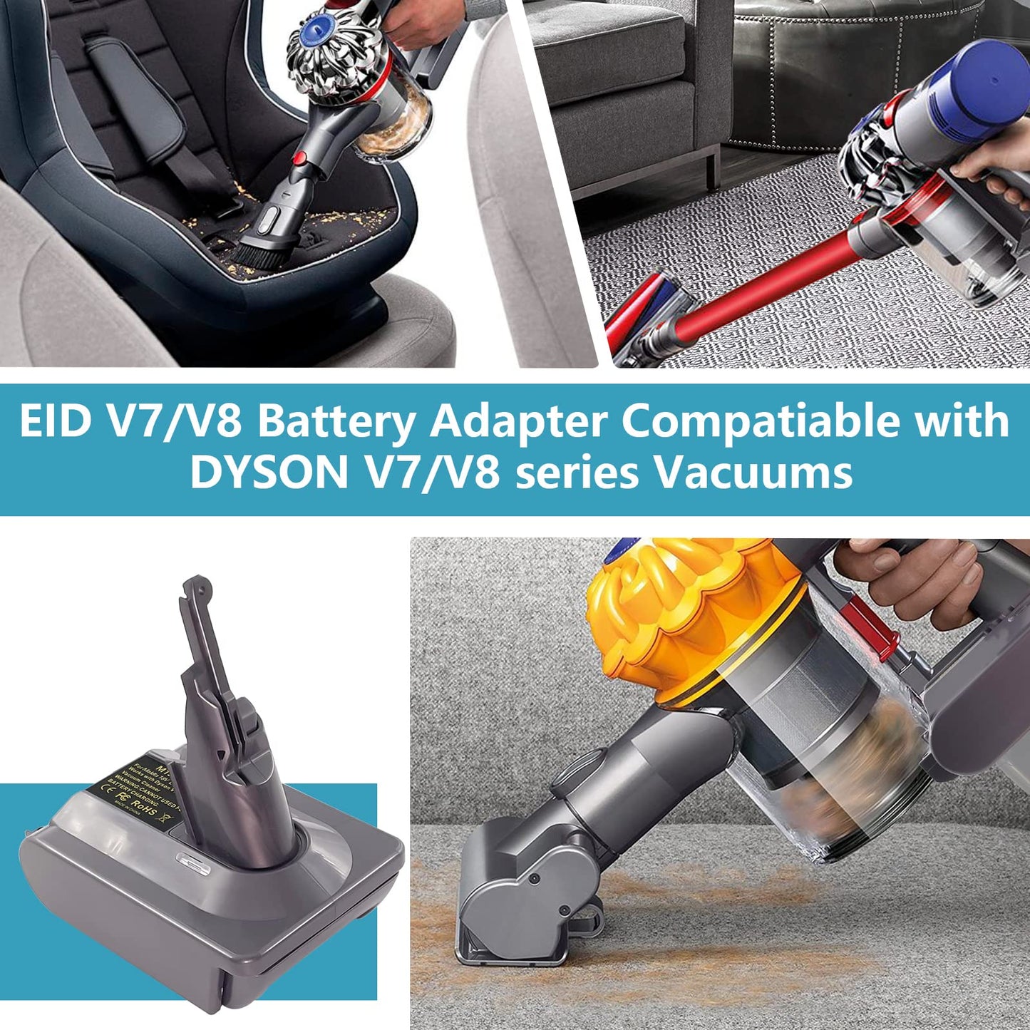 Adapter MT18V7/V8 allows you to use Makita 18V Lithium Battery on Dyson V7 V8 Animal Fluffy Motorhead Handheld Vacuum.