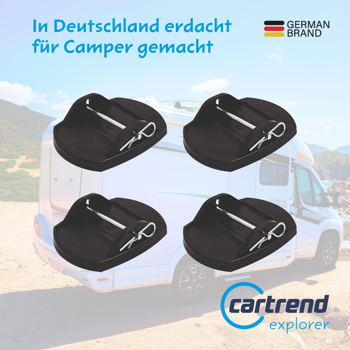 Cartrend support plates with metal bolts, suitable for all common caravan models, camping accessories, 4 pieces (LxWxH): 180 mm * 140 mm * 45 mm.
