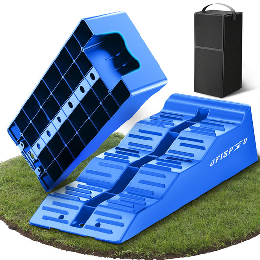 OFISPEED RV leveling blocks, 5 ton step chocks 2 pieces with carrying bag (Blue), Stable & Lightweight for camping, leveling blocks for uneven surfaces
