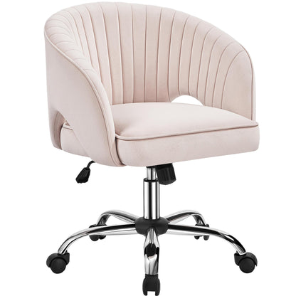Yaheetech Makeup Chair with Velvet Cover, Office Chair with Armrests, Swivel Chair with Casters, Height Adjustable Home Office Chair, Office Chair with Rocking Function, Rotatable Upholstered Chair Cream White