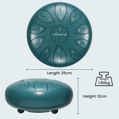 Asmuse 10" 11 Tone C Major Steel Tongue Drum, Handpan Drum for Meditation, Entertainment, Concerts, Yoga, with Carry Bag.