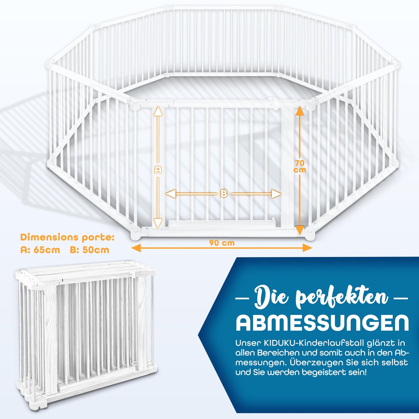 KIDUKU® 7.2m Baby Playpen XXL, foldable with door | Play yard with double security | Safety gate for kids, 8 panels | Adjustable playpen.