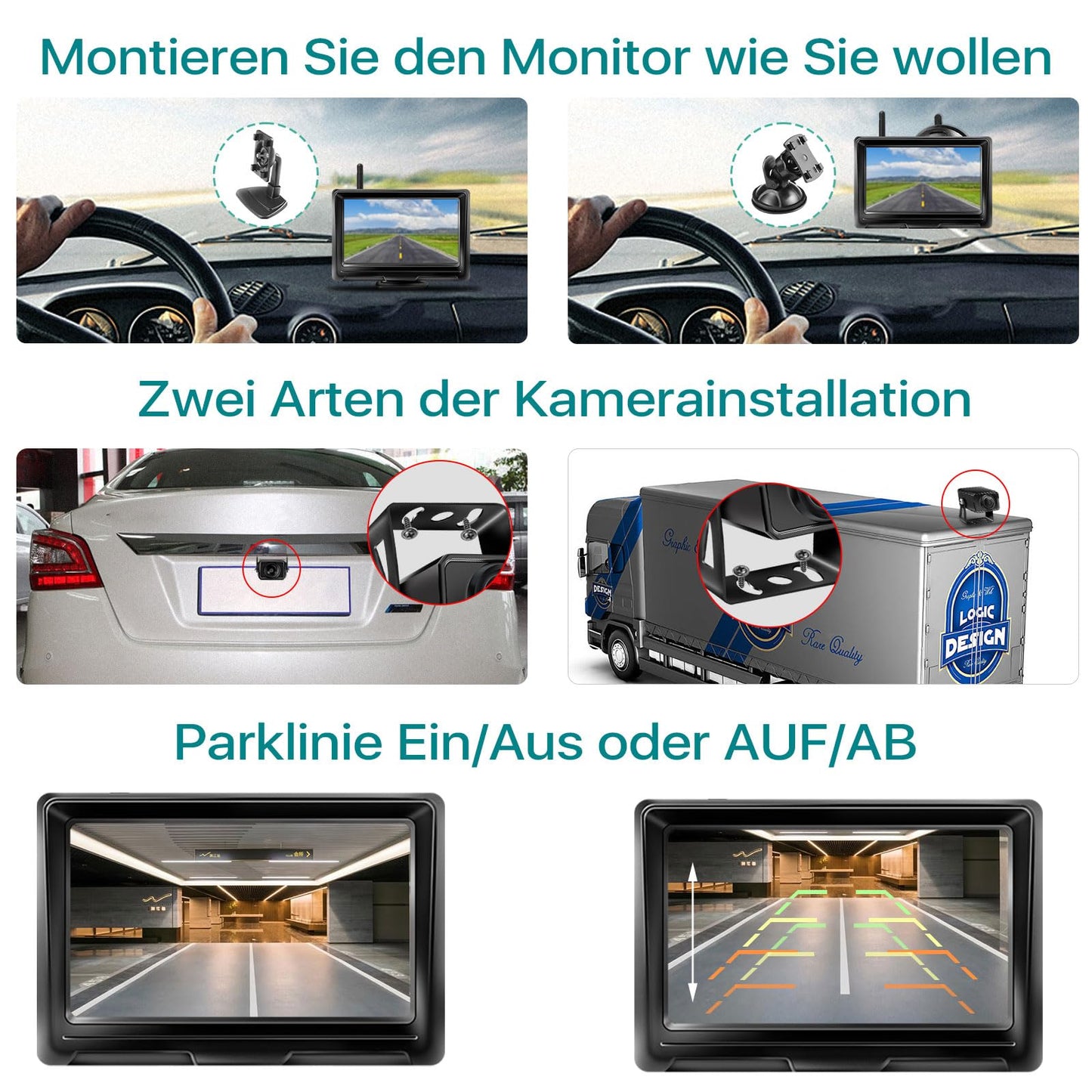 GREENAUTO Wireless Backup Camera, AHD 1080P wireless backup camera with IPS 5 inch Car Monitor Backup Camera System for car, truck, RV, trailer, camper, van