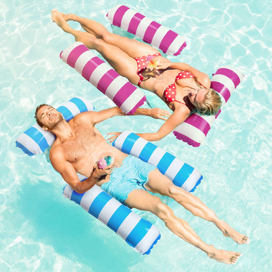 Balinco inflatable air mattress pool chair with backrest and armrests, swimming seat, pool chair, sun lounger, water relaxation chair (light blue/white + pink/white)