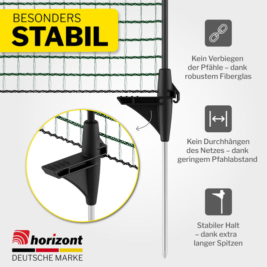 Horizontal boundary fence FIX, mobile fence 25m long, 120cm high, perfect for large pets, dog fence, camping, garden net, including 15 poles, barrier fence, snap-on fence, running area for dogs.